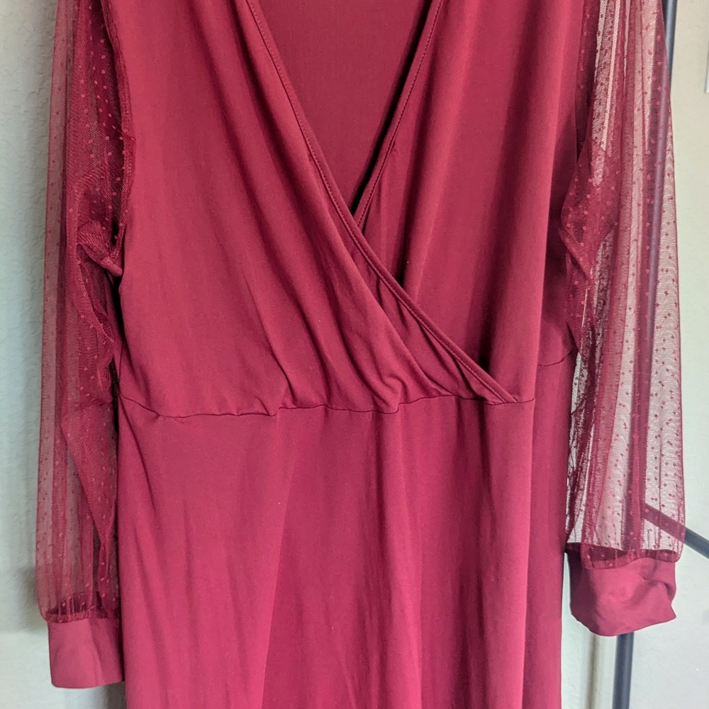 Elegant Burgundy Dress with Sheer Sleeves